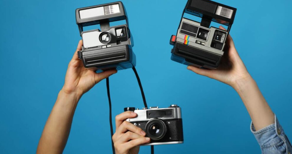 Retro cameras, shooting on retro cameras concept